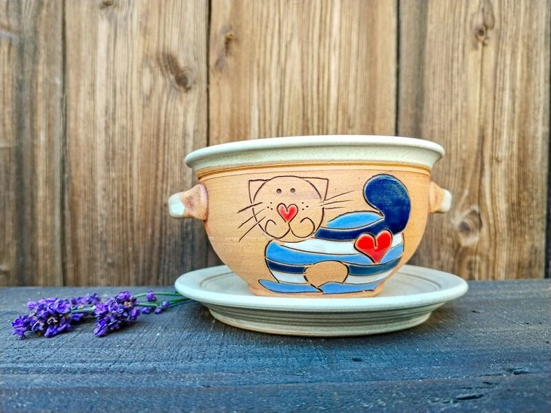 MISKA s oušky kočka modrá