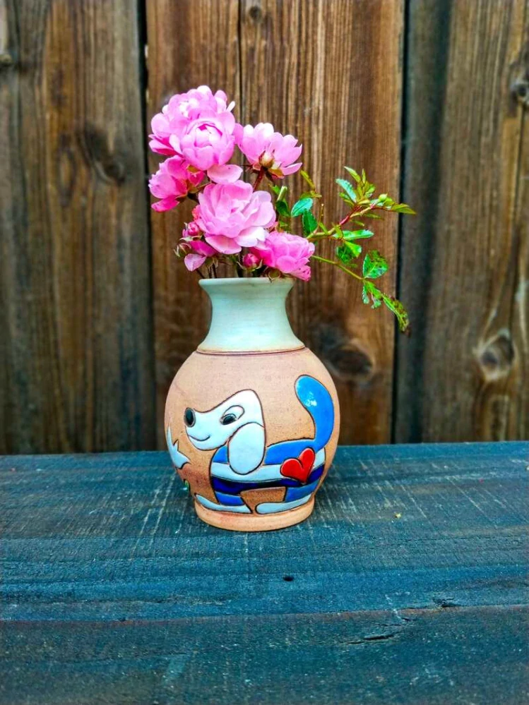 Vázička malovaná PES MODRÝ