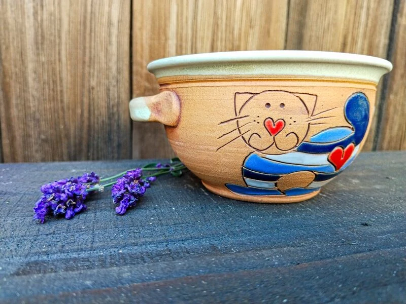 MISKA s oušky kočka modrá