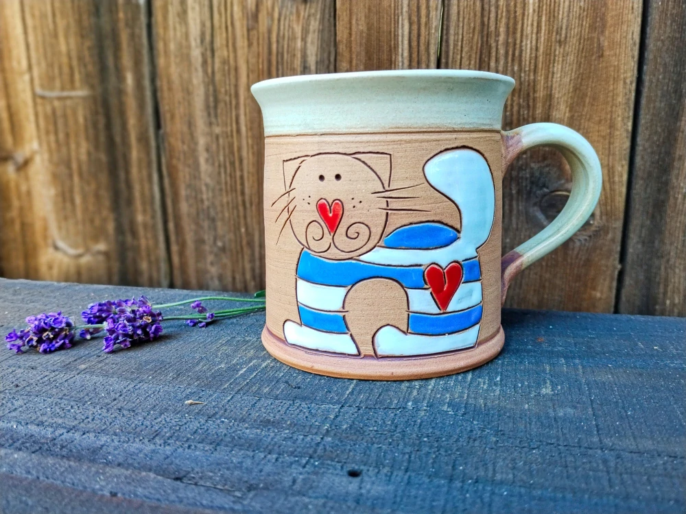 HRNEK  0,5 litru ROVNÝ kočka modrá 