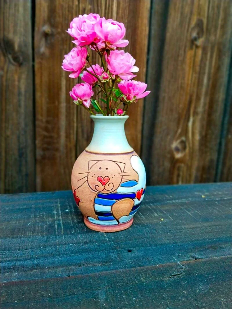 Vázička malovaná KOČKA MODRÁ