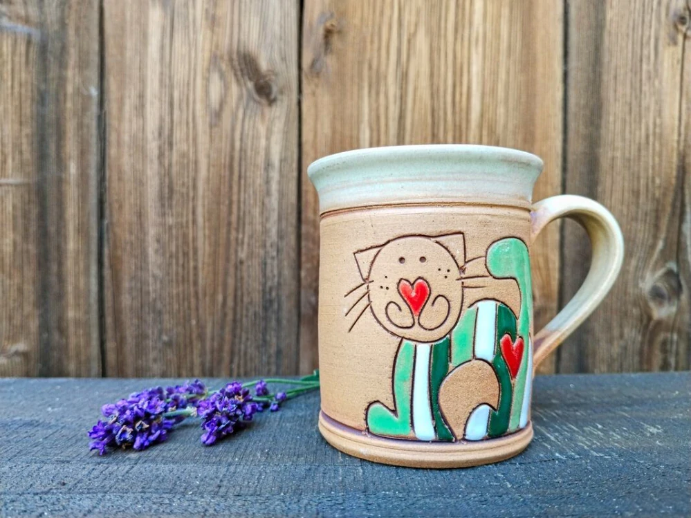 HRNEK 0,2 litru ROVNÝ kočka zelená