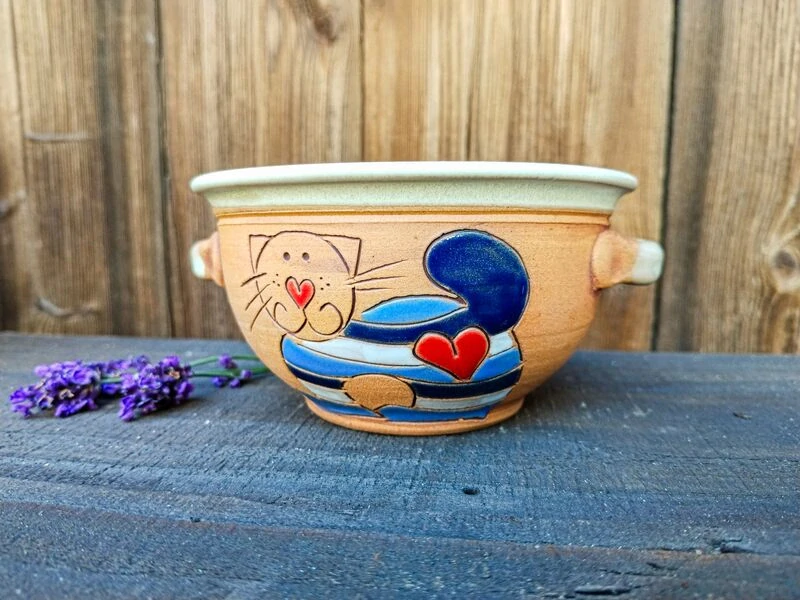 MISKA s oušky kočka modrá