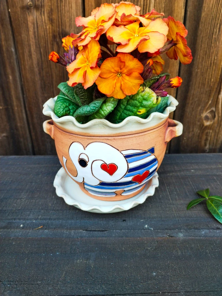 KVĚTINÁČ s podmiskou SLON MODRÝ