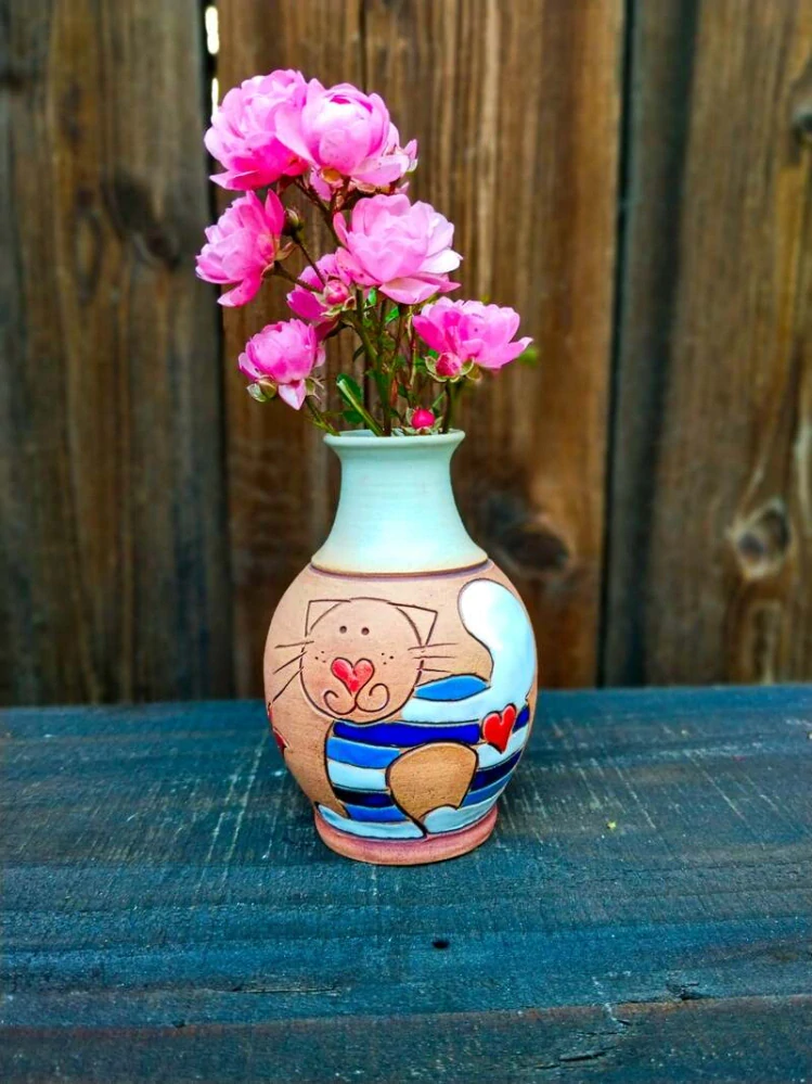 Vázička malovaná KOČKA MODRÁ