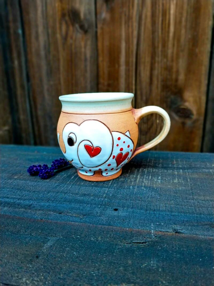 HRNEK 0,25 litru BACULATÝ slon bílý s puntíky