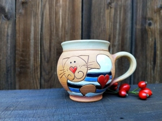 HRNEK 0,25 litru BACULATÝ kočka modrá